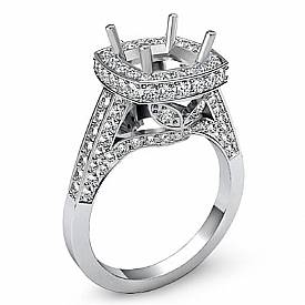 1.30 Ct Diamond Engagement Ring Halo Setting 14k White Gold Cushion Semi Mount
