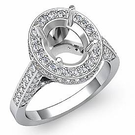 1.30 Ct Diamond Engagement Ring Oval Semi Mount Halo Pave Setting 14k White Gold