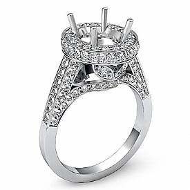 1.30 Ct Diamond Engagement Ring Oval Semi Mount Halo Pave Setting 14k White Gold