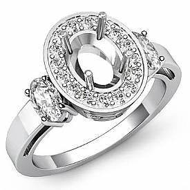 3 Stone Diamond Anniversary Round Oval Cut Setting Ring 14k W Gold SemiMount 1Ct