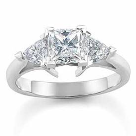 1Ct Princess & Trillion Diamond Engagement Ring 14k W Gold