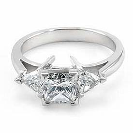 1Ct Princess & Trillion Diamond Engagement Ring 14k W Gold
