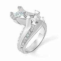 1.40 Ct Round & Princess Diamond Engagement Ring 14k W Gold