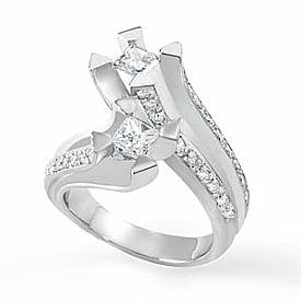 1.40 Ct Round & Princess Diamond Engagement Ring 14k W Gold