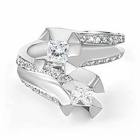 1.40 Ct Round & Princess Diamond Engagement Ring 14k W Gold