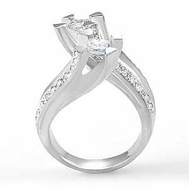 1.40 Ct Round & Princess Diamond Engagement Ring 14k W Gold