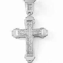 3.25 Ct Princess Diamond Cross Pendant Necklace 14k White Gold