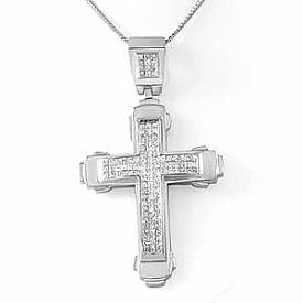 3.25 Ct Princess Diamond Cross Pendant Necklace 14k White Gold