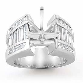 2.00 Ct. Princess & Baguette Diamond Engagement Ring 14k W Gold