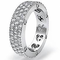 Bezel Pave 3Row Round Diamond Ring Womens Eternity Wedding Band 14k WGold 2.4Ct