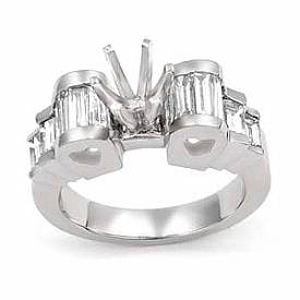 1.19CT Baguette Semi Mount Diamond Engagement Ring WG