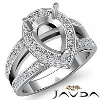 3/4 Ct Diamond Engagement Halo Pave Setting Ring Pear Semi Mount 14K White Gold