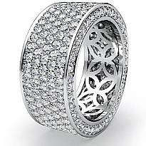 Women's Eternity 5 Row Band Pave Set Diamond Engagement Ring 14k White Gold 4Ct