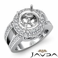 Diamond Engagement Ring 14k White Gold Round Semi Mount Halo Pave Setting 1.35Ct