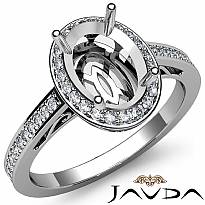 0.50 CT Halo Pave Setting Diamond Engagement Oval Semi Mount Ring 14K White Gold