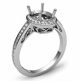 0.50 CT Halo Pave Setting Diamond Engagement Oval Semi Mount Ring 14K White Gold