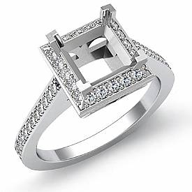 0.50 CT Diamond Engagement Halo Setting Ring Princess Semi Mount 14K White Gold