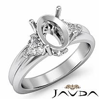 Diamond Engagement Three 3 Stone Trillion Oval Semi Mount Ring 14k W Gold 0.60Ct