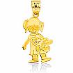 14K Solid Gold Girl with Teddy Bear Charm Pendant 2.1g