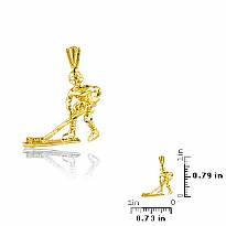 14K Yellow Solid Gold Hockey Player Charm Pendant 2.3g.
