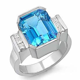 6.55 Ct Princess Diamond Blue Topaz Gemstone Classic Ring WG