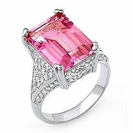 8.65 Ct Pink Topaz Gemstone Diamond Fashion Ring W Gold
