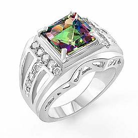 5.20 Ct Rainbow Tpz Gemstone Diamond Fashion Ring W Gold