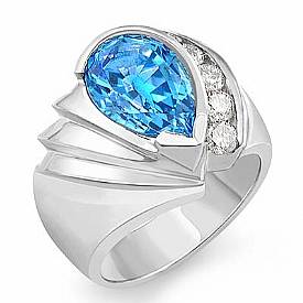 4.1 Ct Pear Cut Blue Tpz Gemstone Diamond Fashion Ring WG