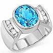 5.45 CT Oval Blue Topaz Gemstone Diamond Ring 14k W Gold