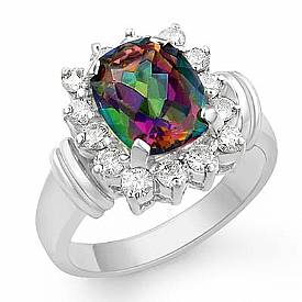4.10 Ct Rainbow Topaz Gemstone Diamond Ring 14k W Gold