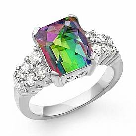 5.25Ct Rainbow Topaz Gemstone Diamond Ring 14k Gold