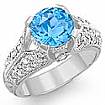 3.6 CT Blue Topaz Gemstone & Diamond Women Ring 14K Gold