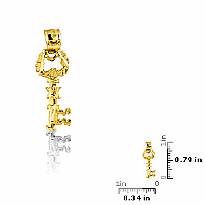 14k Solid Yellow Gold Fancy Key Charm Pendant 0.8g.