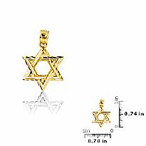 14K Solid Yellow Gold King David Star Charm Pendant 1.1g.