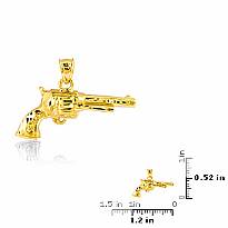 14k Yellow Gold Revolver Pistol Gun Charm Pendant 3.2g.