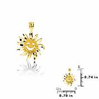 14K Yellow Gold Smiling Sun Charm Sunshine Pendant 1.2g.