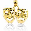 14K Yellow Gold Comedy Drama MASK Charm Pendant 4.7g.
