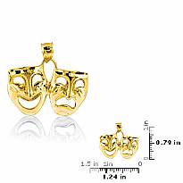 14K Yellow Gold Comedy Drama MASK Charm Pendant 4.7g.