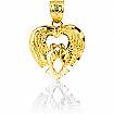 14k Yellow Gold Heart Love Birds Charm Pendant 2.5g.