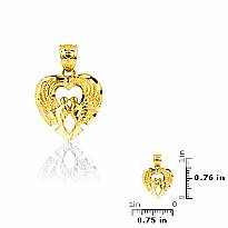 14k Yellow Gold Heart Love Birds Charm Pendant 2.5g.