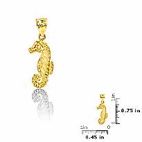 14K Yellow Gold Seahorse Charm Pendant 1.6g.