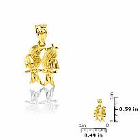 14k Yellow Gold Love Birds Kissing Charm Pendant 1g.