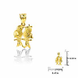 14k Yellow Gold Love Birds Kissing Charm Pendant 1g.
