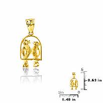 14K Yellow Gold I love you birds Charm pendant 1g.