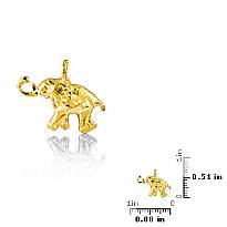 14k Yellow Gold Lucky Elephant Charm Pendant 1.8g.