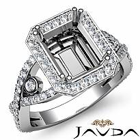 1.5CT Diamond Engagement Ring Emerald Semi Mount 14K White Gold Halo Setting
