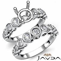 0.86 Ct Round Diamond Engagement Ring Bridal Set 14k White Gold Bezel Setting