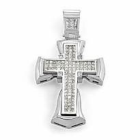 3.25 Ct Princess Diamond Cross Men's Heavy Pendant 14k W Gold