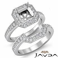 1.4 Ct Diamond Engagement Halo Ring Asscher Bridal Sets 14k White Gold Setting
