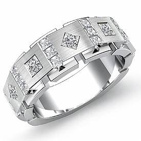 1 Ct Princess Cut Diamond Men Wedding Ring 14k White Gold Band